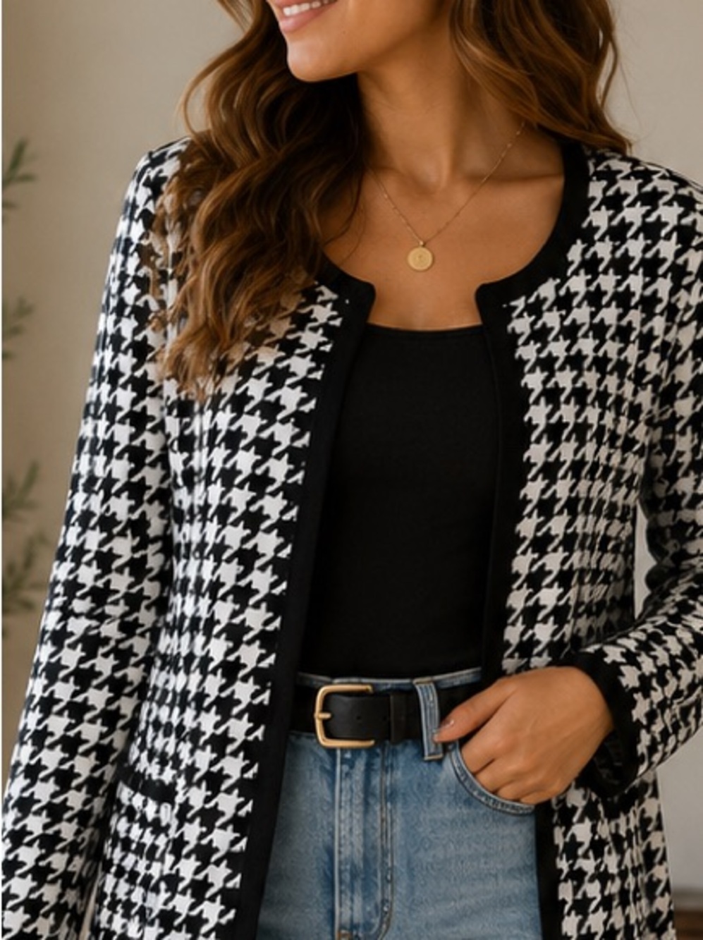 Black and White Houndstooth Cardigan